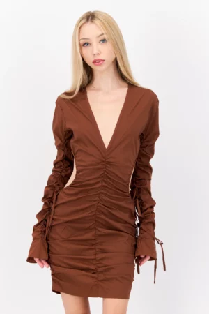 Simmi London Women Cut-Out Detail Plain Mini Casual Dress, Chocolate Brown