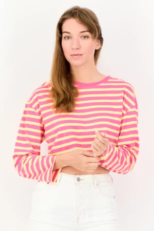 Sinsay Women Round Neck Long Sleeve Stripe Cropped Top, Multicolor