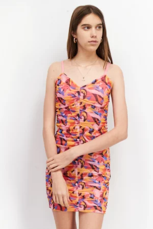 Sinsay Women Ruched Bodycon Dress – Pink Combo