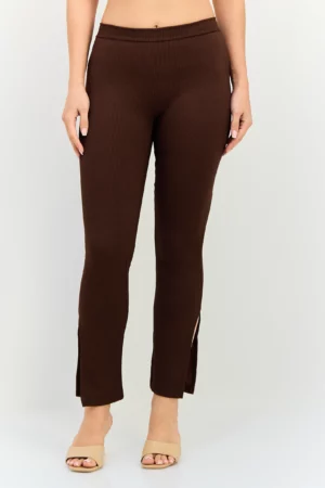 South Beach Women Ribbed Pull On Leggings, Dark Brown