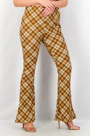 Topshop Women Checkered Pull On Flare Pants, Brown
