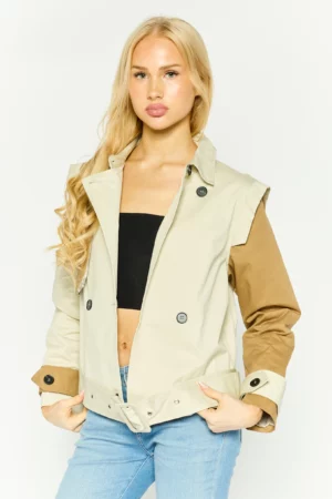 Unique21 Women Cropped Trench Coat, Beige