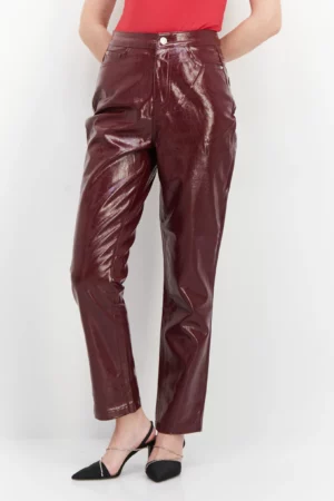 Urban Bliss Women Regular Fit Plain Straight Pants, Dark Red