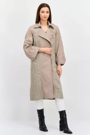 Vero Moda Women Checkered Belted Trench Coat, Light Brown