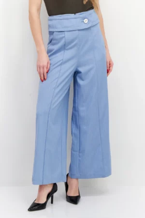 Vero Moda Women Loose Fit Solid Stretchable Wide Leg Pants, Light Blue