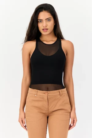 Bershka Women Textured Sleeveless Bodysuit, Black
