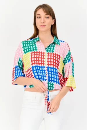 Only Women Spread Collar Short Sleeve Allover Print Blouse, Multicolor