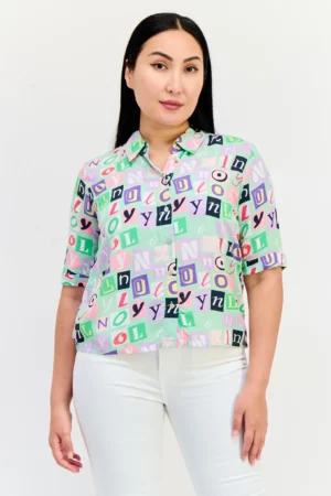 Only Women Spread Collar Short Sleeve Allover Print Shirt, Multicolor