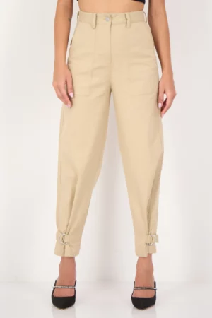 Selected Women Raw Denim Society Regular Fit High Rise Solid Wide Leg Pants, Tan