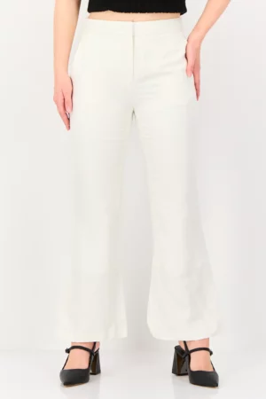Selected Women Regular Fit Plain Flare Pants, Cream