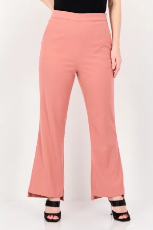 Selected Women Regular Fit Textured Flare Pants, Old Rose