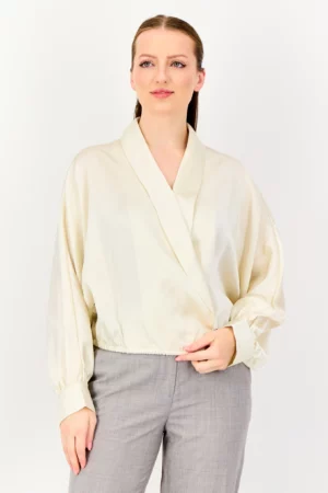 Selected Women V Neck Long Sleeve Plain Blouse, Cream